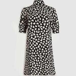 Ann Taylor Medium Knee Length Mock Neck Shift Dress Black and White Hearts